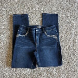 Women's Blue Jeans with Embellished Pockets